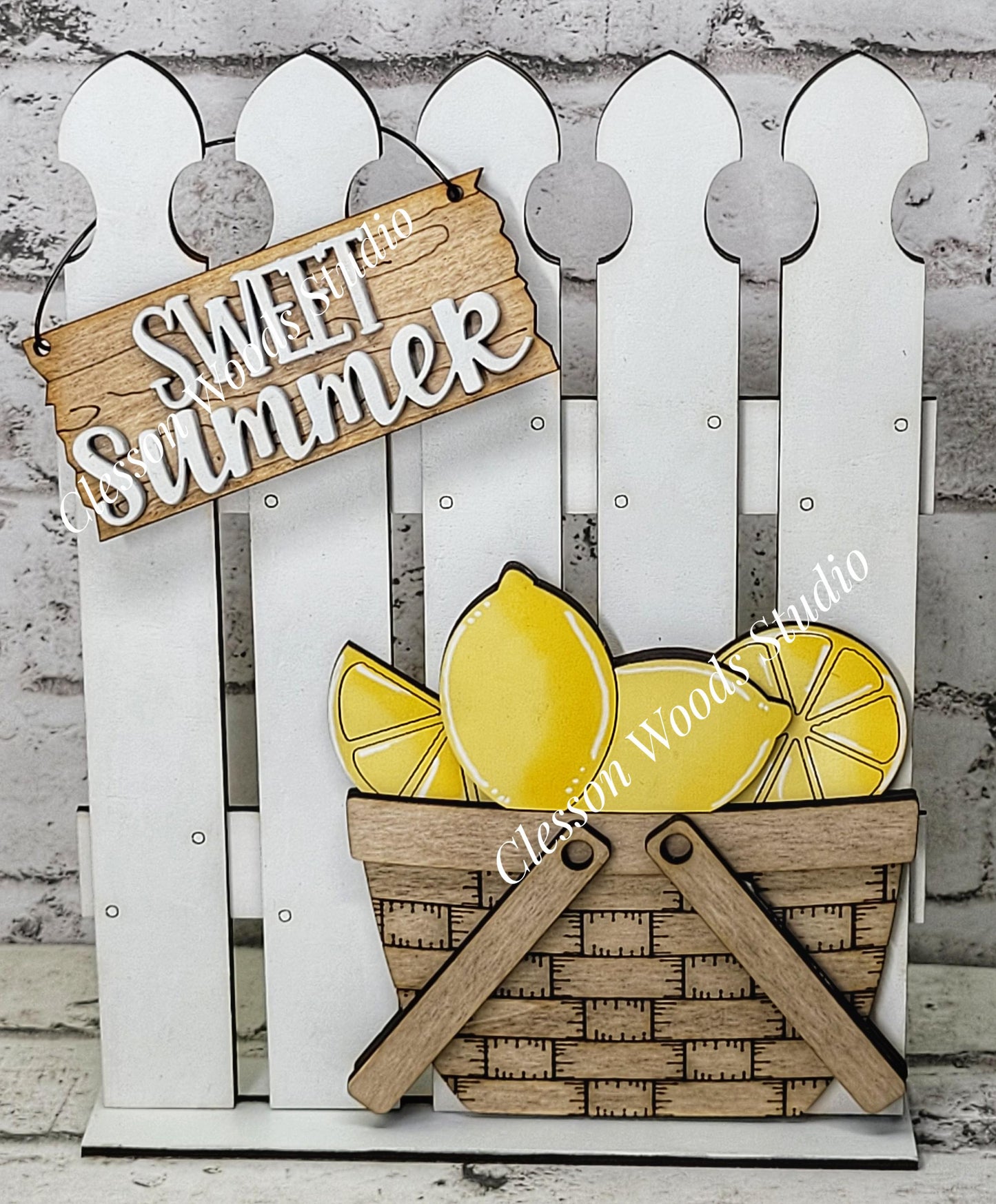 Hand-Painted Tiny Fence Basket Set – Interchangeable Lemon Summer Vignette Decorations