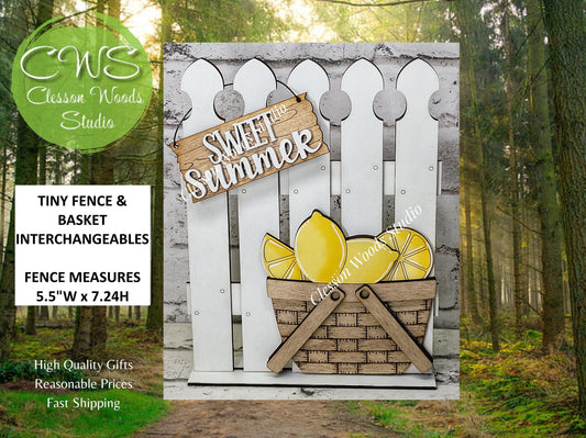 Hand-Painted Tiny Fence Basket Set – Interchangeable Lemon Summer Vignette Decorations