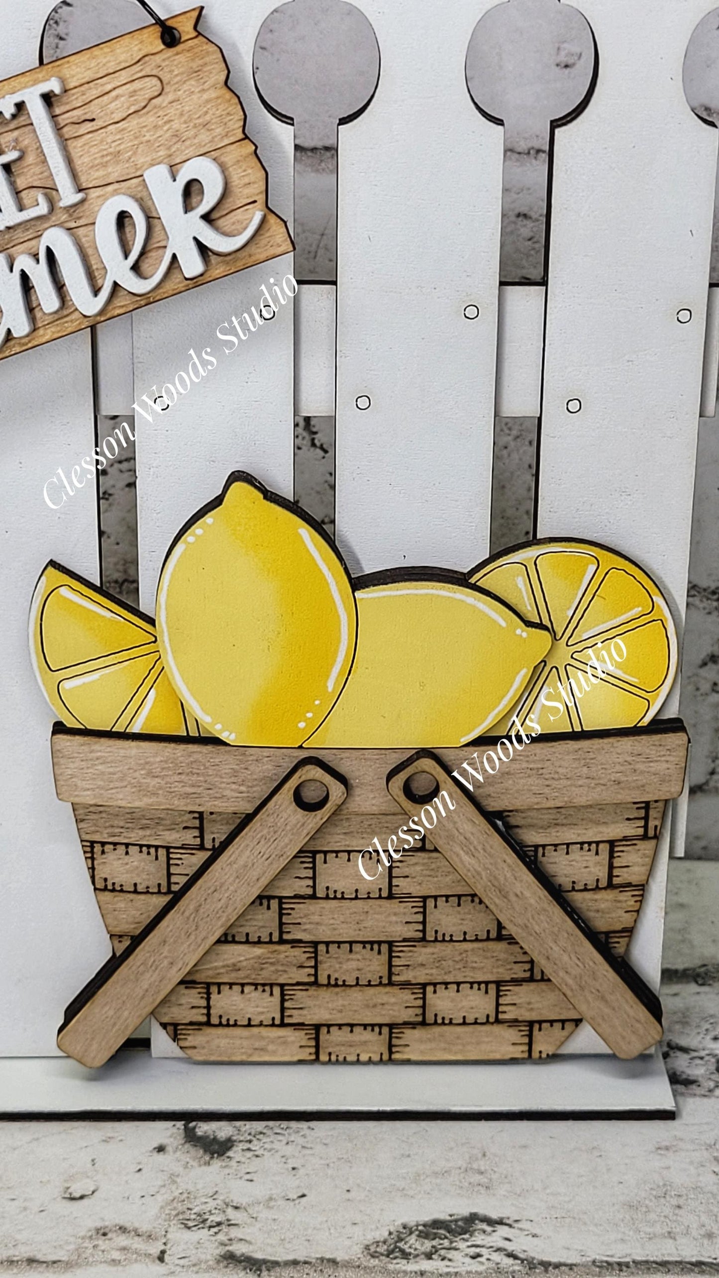 Hand-Painted Tiny Fence Basket Set – Interchangeable Lemon Summer Vignette Decorations