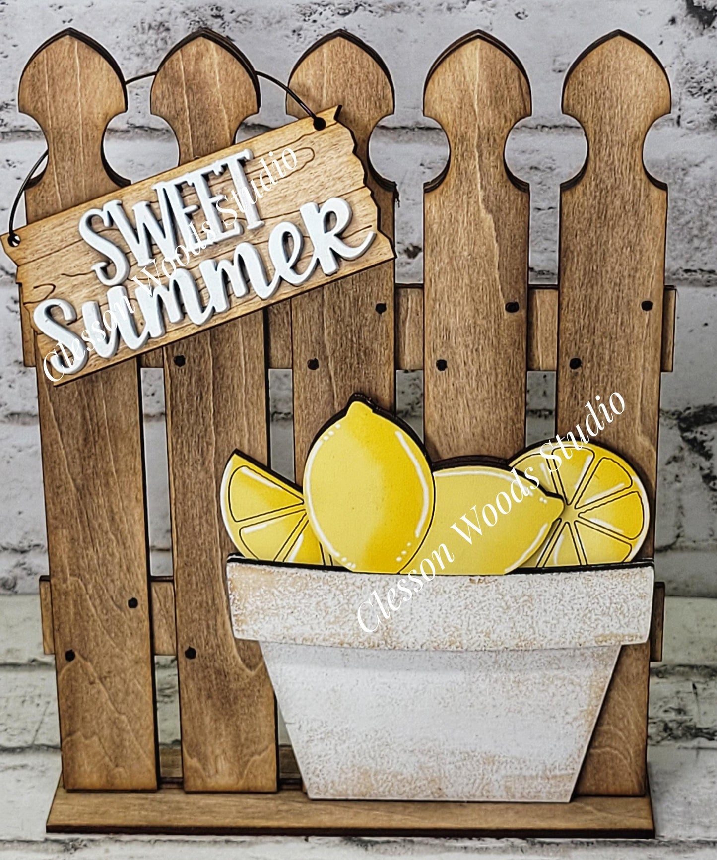 Tiny Fence Basket Set - Lemons Stained Fence Rustic White Pot