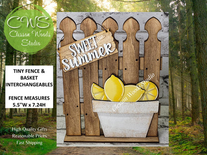 Tiny Fence Basket Set - Lemons Stained Fence Rustic White Pot