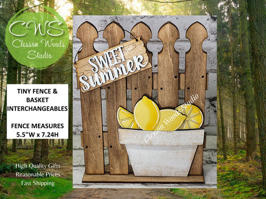 Tiny Fence Basket Set - Lemons Stained Fence Rustic White Pot