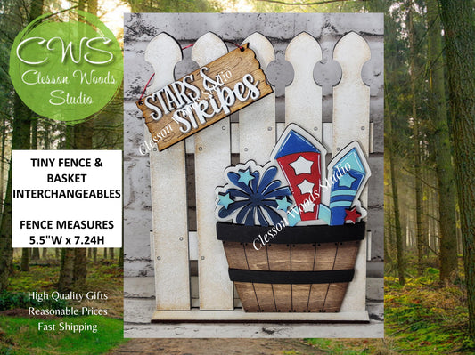 Hand-Painted Tiny Fence Basket Set – Rustic Wood Vignette Decor Stars Stripes
