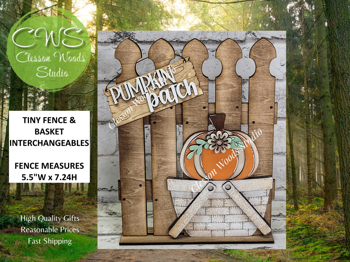 Tiny Fence Basket Set – Hand-Painted Pumpkin Patch Decor, Rustic Wood Vignette