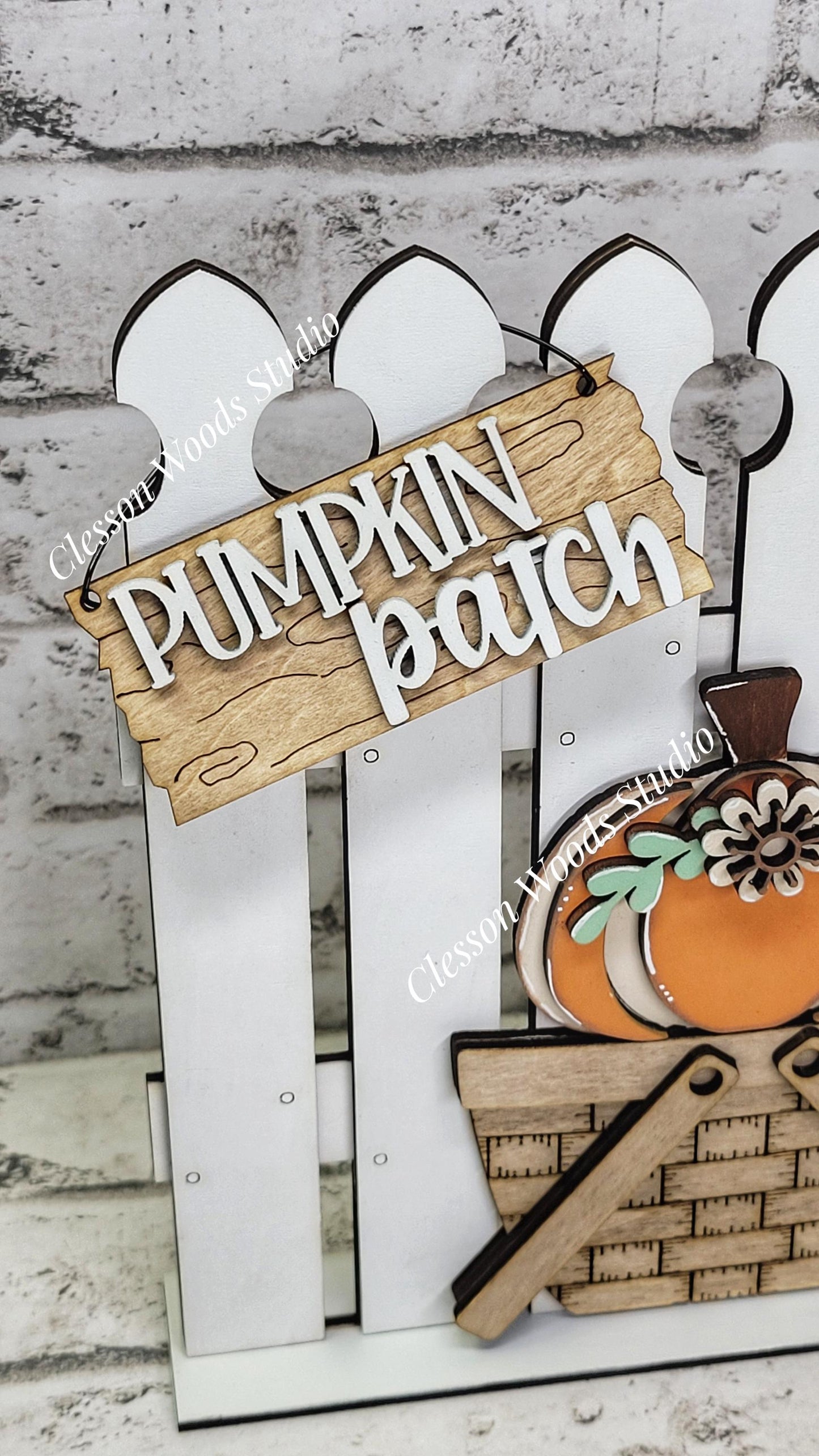 Tiny Fence Basket Set – Hand-Painted Pumpkin Patch Interchangeable Décor