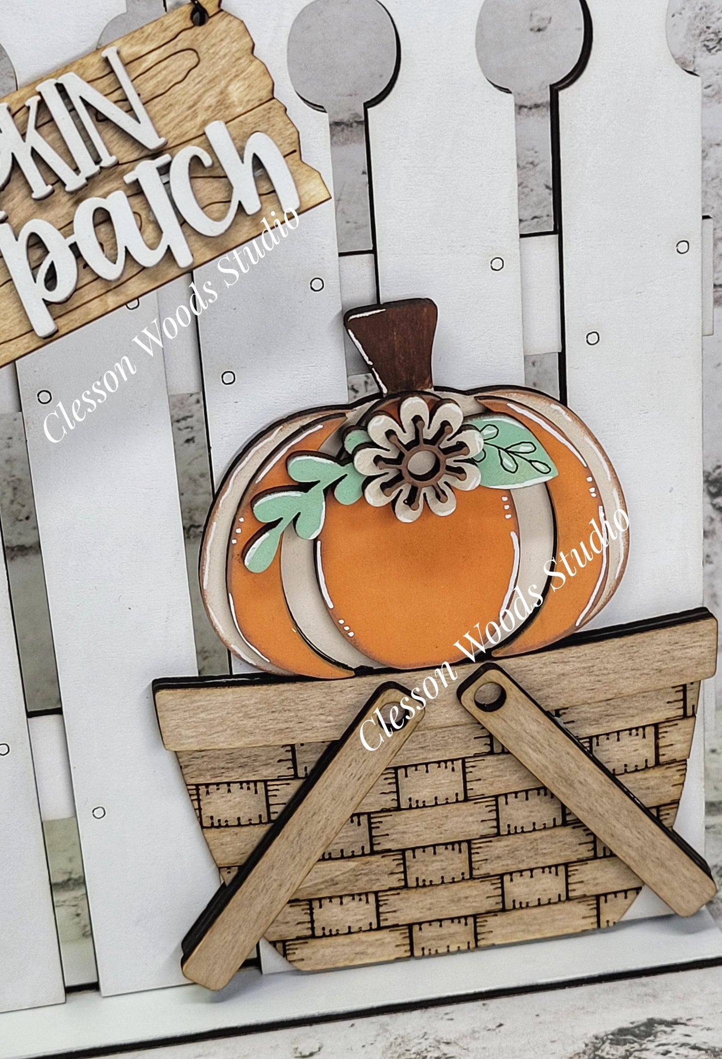 Tiny Fence Basket Set – Hand-Painted Pumpkin Patch Interchangeable Décor