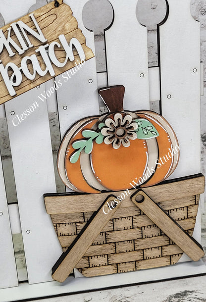 Tiny Fence Basket Set – Hand-Painted Pumpkin Patch Interchangeable Décor