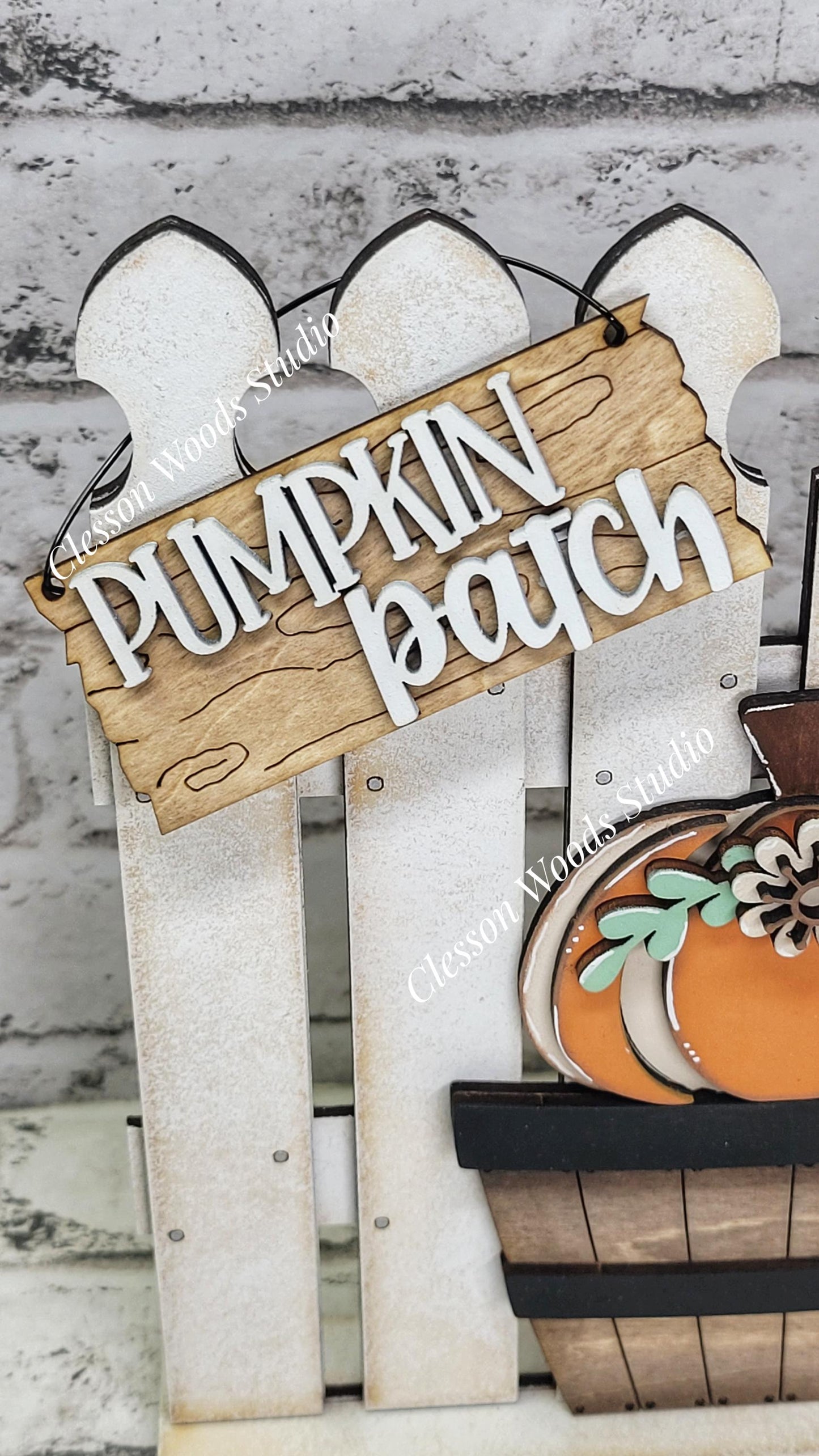 Tiny Fence Basket Set - Pumpkin & Flower Rustic White/Apple Basket