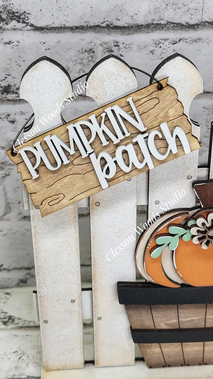 Tiny Fence Basket Set - Pumpkin & Flower Rustic White/Apple Basket