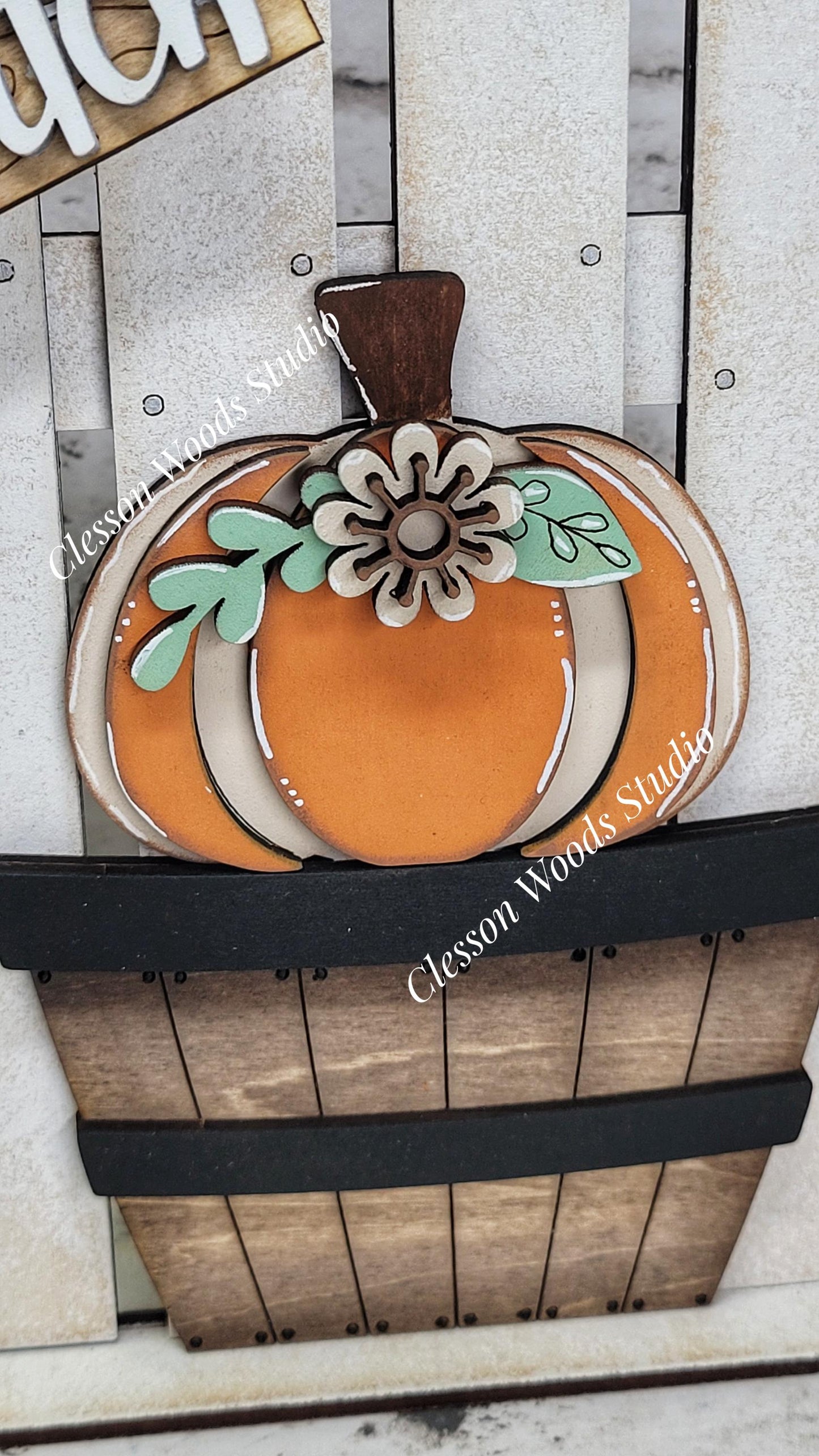 Tiny Fence Basket Set - Pumpkin & Flower Rustic White/Apple Basket