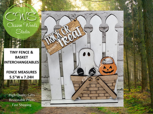Hand-Painted Tiny Fence Basket Set – Halloween Ghost Pumpkin Decor