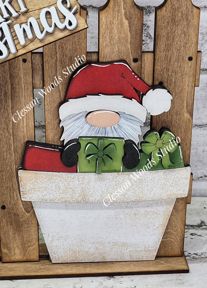Tiny Fence Basket Set - Christmas Gnome Stained Fence Rustic White Pot