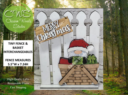 Tiny Fence Basket Set – Hand-Painted Christmas Gnome Vignette Decor