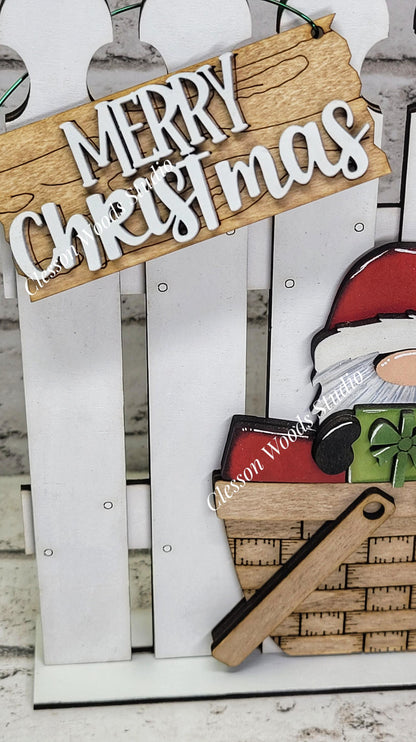 Tiny Fence Basket Set – Hand-Painted Christmas Gnome Vignette Decor