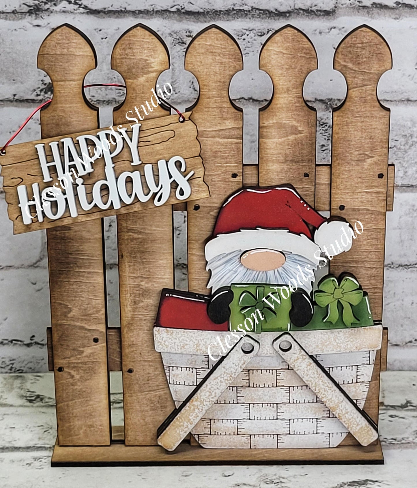 Tiny Fence Basket Set – Hand-Painted Rustic Christmas Gnome Décor