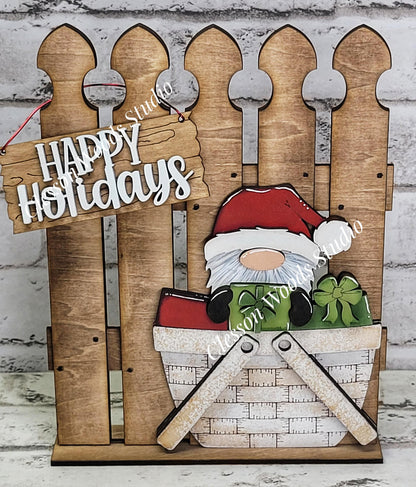 Tiny Fence Basket Set – Hand-Painted Rustic Christmas Gnome Décor