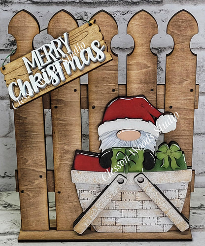 Tiny Fence Basket Set – Hand-Painted Rustic Christmas Gnome Décor
