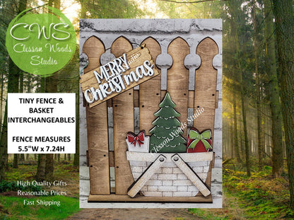 Hand-Painted Rustic Fence & Basket Set – Interchangeable Christmas Vignette Decor