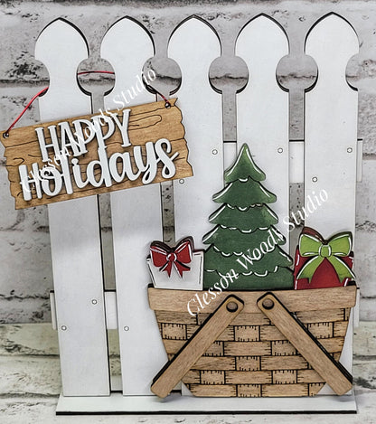 Hand-Painted Tiny Fence Basket Set – Christmas Tree Vignette Décor