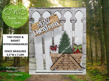 Hand-Painted Tiny Fence Basket Set – Christmas Tree Vignette Décor