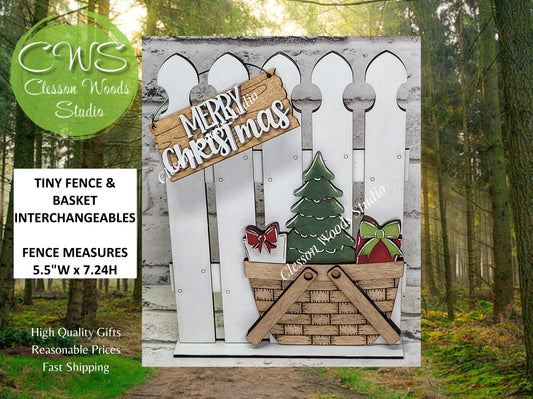 Hand-Painted Tiny Fence Basket Set – Christmas Tree Vignette Décor
