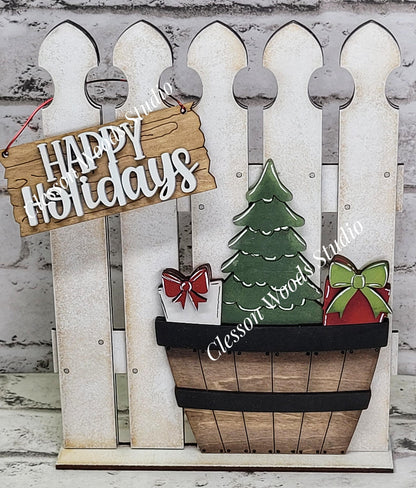 Tiny Fence Basket Set - Christmas Tree & Gifts Rustic White/Apple Basket