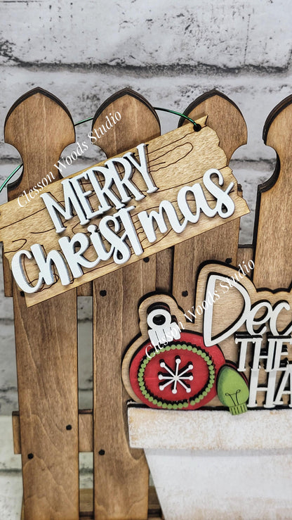 Tiny Fence Basket Set - Deck The Halls Stained Fence Rustic White Pot