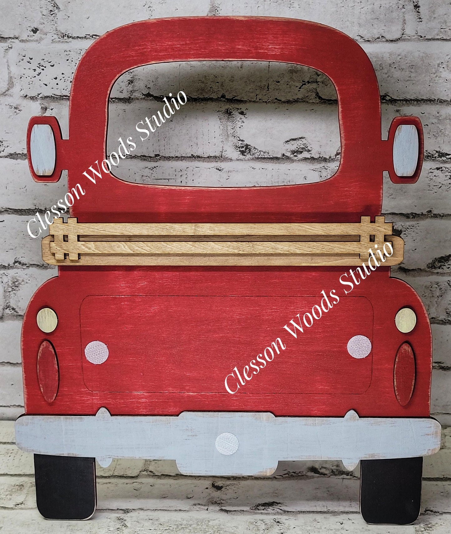 Finished 12 Inch Wood Red Truck Display