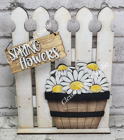 Tiny Fence Basket Set - Daisy Rustic White/Apple Basket