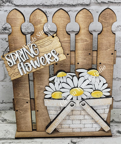 Tiny Fence Basket Interchangeables – Hand-Painted Rustic Wood Vignette Decor