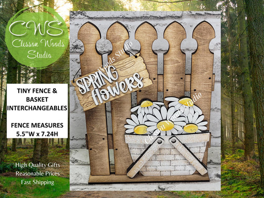 Tiny Fence Basket Interchangeables – Hand-Painted Rustic Wood Vignette Decor