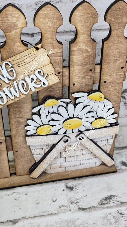 Tiny Fence Basket Interchangeables – Hand-Painted Rustic Wood Vignette Decor