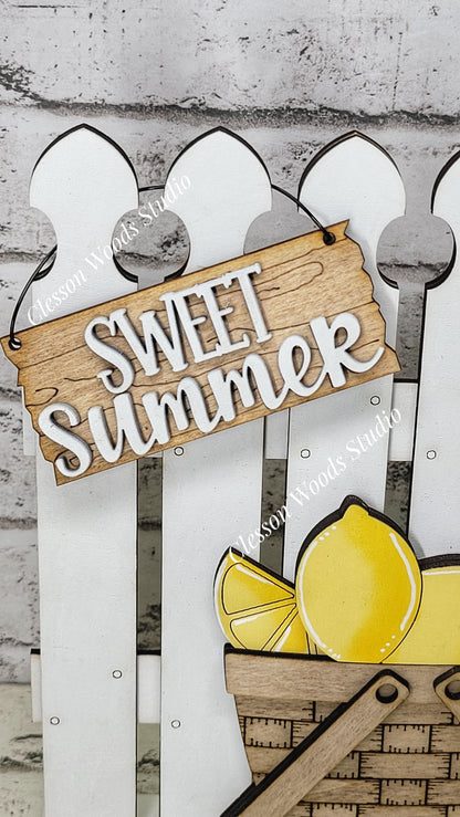 Hand-Painted Tiny Fence Basket Set – Interchangeable Lemon Summer Vignette Decorations