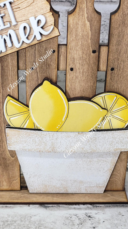 Tiny Fence Basket Set - Lemons Stained Fence Rustic White Pot