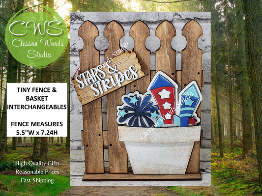Hand-Painted Rustic Fence Basket Set – Interchangeable Vignette Decor