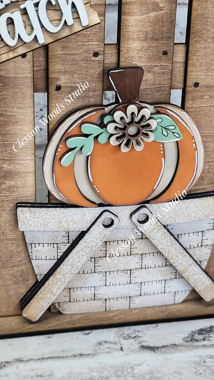 Tiny Fence Basket Set – Hand-Painted Pumpkin Patch Decor, Rustic Wood Vignette