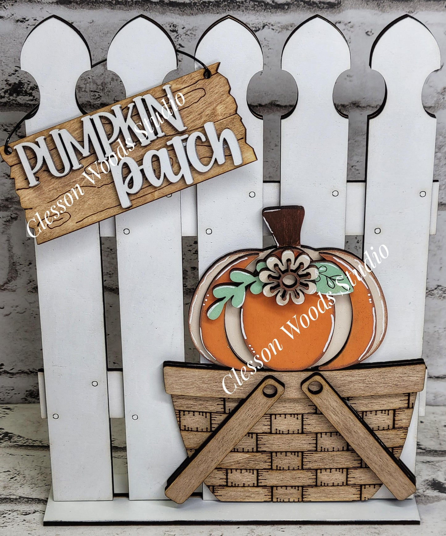 Tiny Fence Basket Set – Hand-Painted Pumpkin Patch Interchangeable Décor