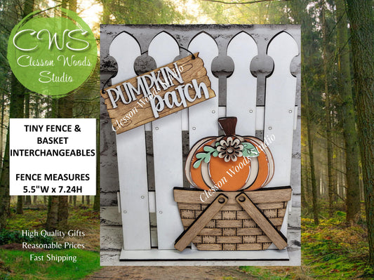 Tiny Fence Basket Set – Hand-Painted Pumpkin Patch Interchangeable Décor