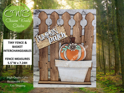 Tiny Fence Basket Set - Pumpkin & Flower Stained Fence Rustic White Pot