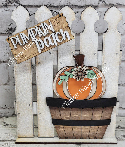 Tiny Fence Basket Set - Pumpkin & Flower Rustic White/Apple Basket