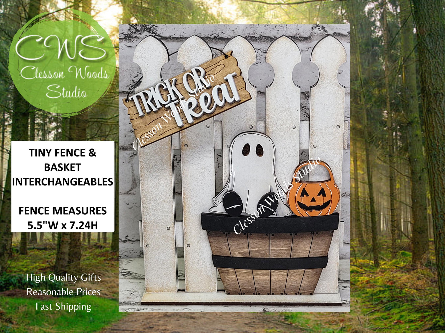 Tiny Fence Basket Set - Halloween Ghosts Rustic White/Apple Basket