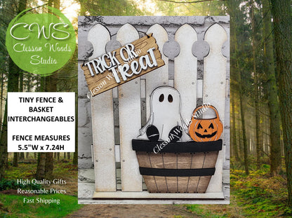 Tiny Fence Basket Set - Halloween Ghosts Rustic White/Apple Basket