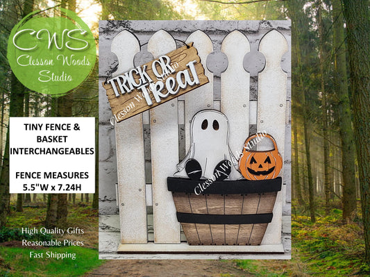 Tiny Fence Basket Set - Halloween Ghosts Rustic White/Apple Basket