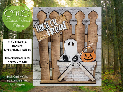 Tiny Halloween Fence Basket Set – Rustic Wood Vignette Décor