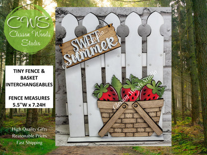 Hand-Painted Wooden Fence and Basket Set – Interchangeable Vignette Décor