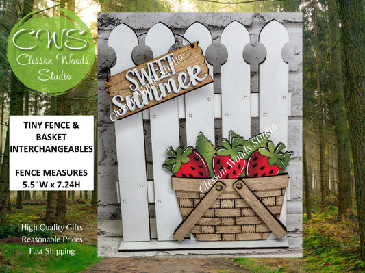 Hand-Painted Wooden Fence and Basket Set – Interchangeable Vignette Décor