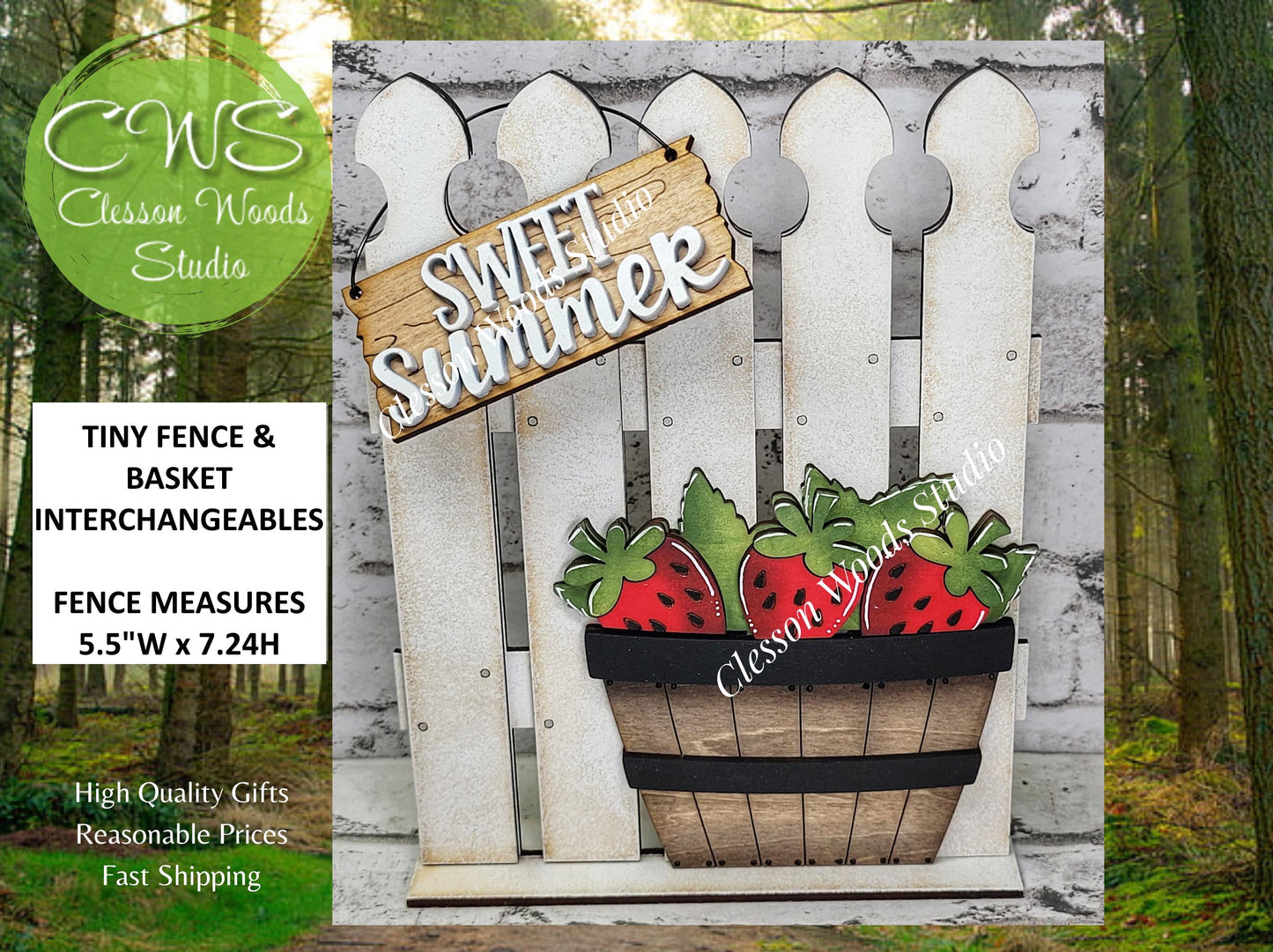 Tiny Fence Basket Set - Strawberries Rustic White/Apple Basket