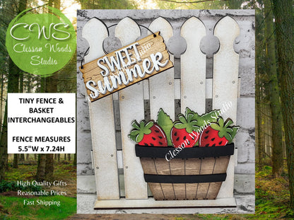 Tiny Fence Basket Set - Strawberries Rustic White/Apple Basket