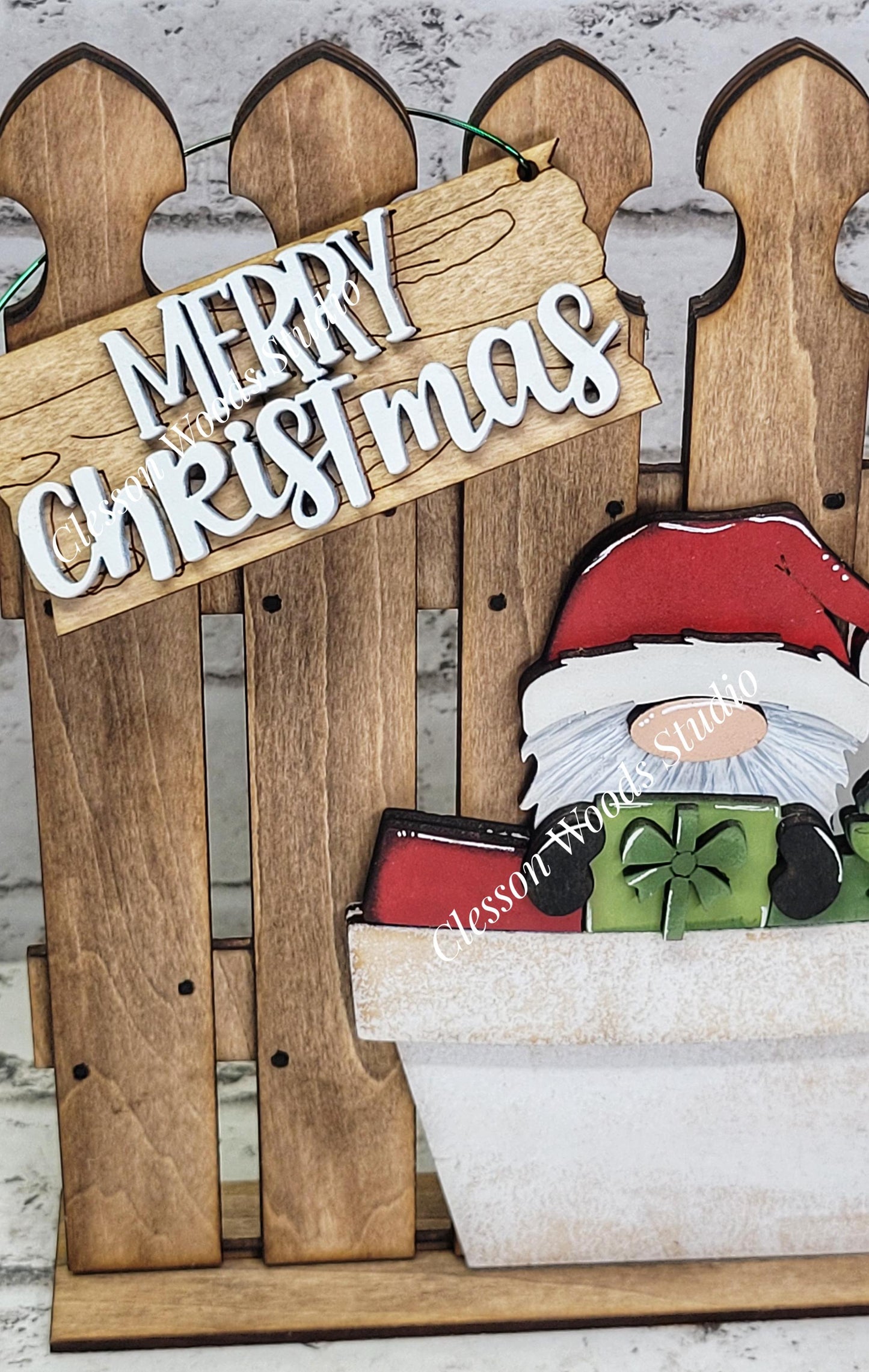 Tiny Fence Basket Set - Christmas Gnome Stained Fence Rustic White Pot