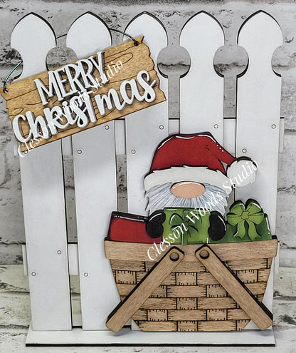 Tiny Fence Basket Set – Hand-Painted Christmas Gnome Vignette Decor